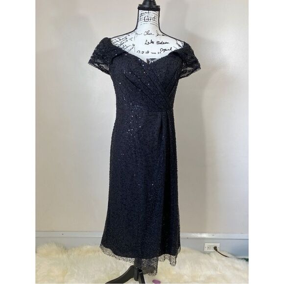 Teri Jon by Rickie Freeman Sequin Mesh Midi-Dress size 12 - Picture 5 of 13